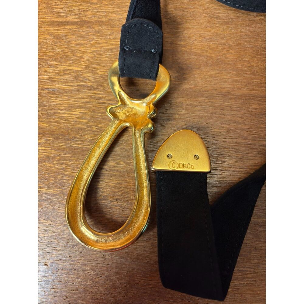 90s VTG Donna Karan x Robert Lee Morris Sculptural Black Tie Belt sz M - Picture 9 of 12